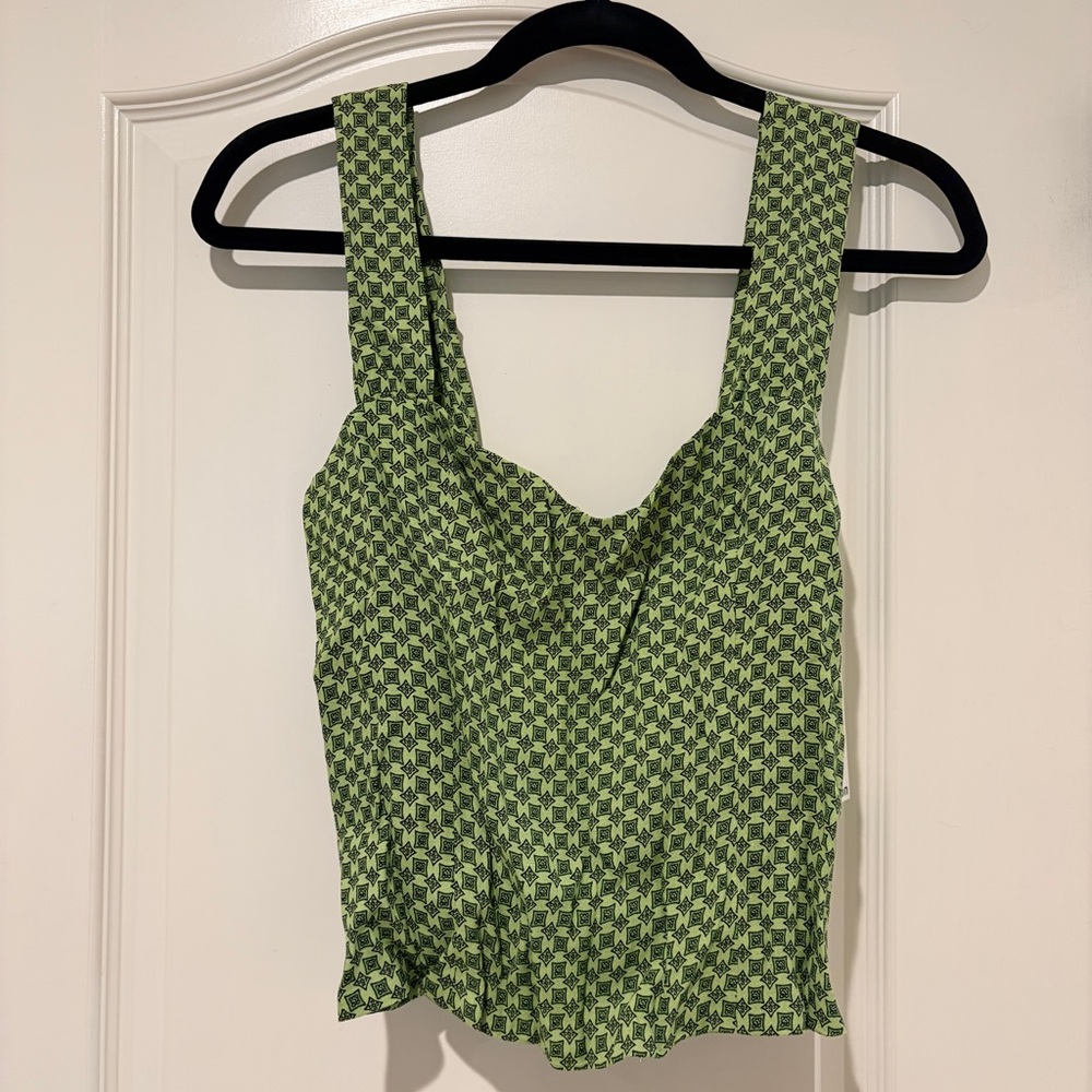 Reformation Green Patterned Square-Neck Tank